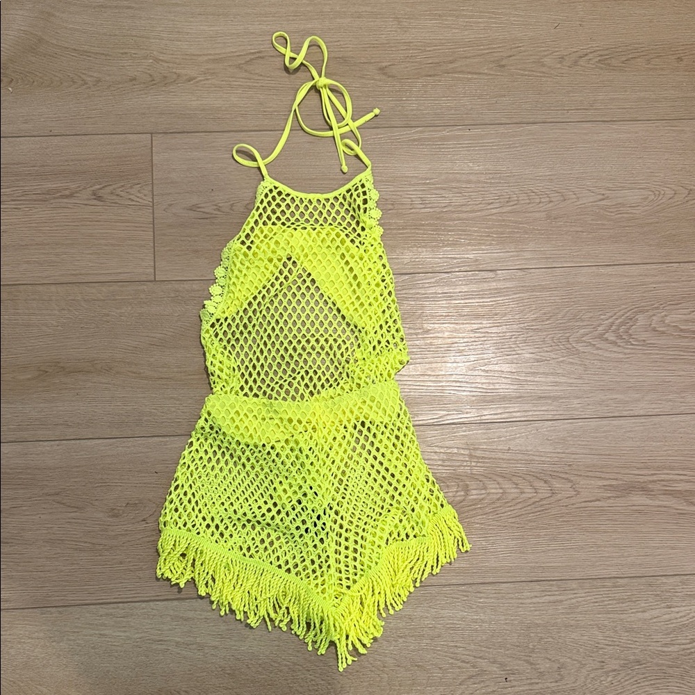 Fashion Nova Neon Yellow Crochet Swim Coverup